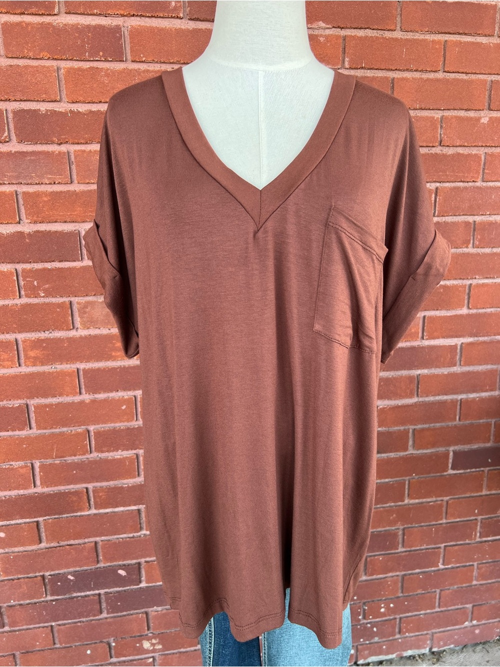Michelle Mae Sierra Brown V-Neck Pocket Tee